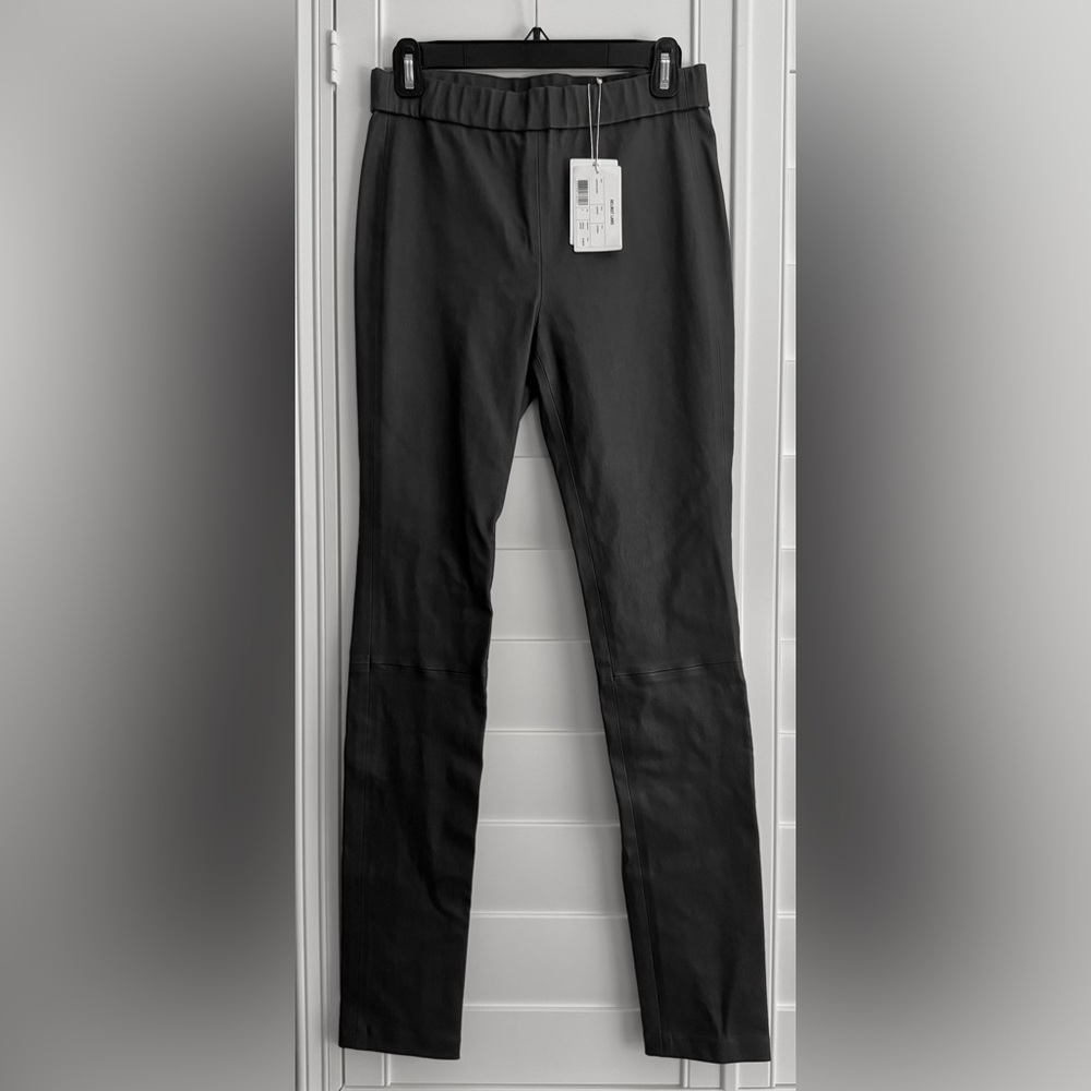 NWT Women's HELMUT LANG Size 6 Elephant Gray Stretch Lamb Leather Leggings